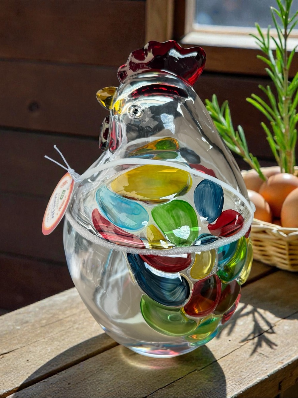 Gourmet Glass Jar Chicken Cookie Jar - Multicolored Accents